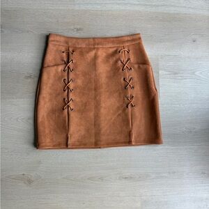 Suede Tan Laced Mini Skirt
